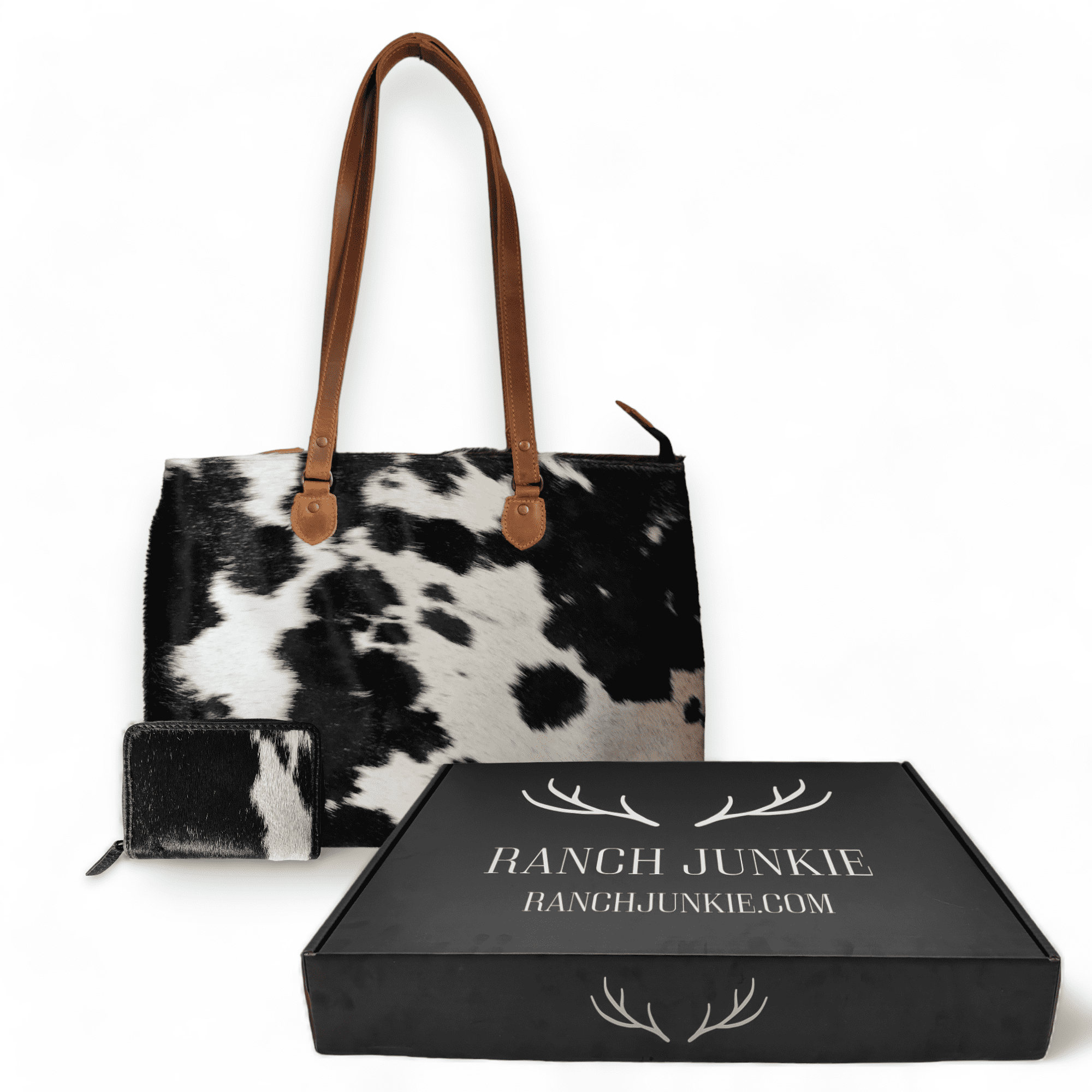 Bundle Deal -The Highlands Cowhide Large Tote + Cowhide Credit Card Wallet - Ranch Junkie Mercantile LLC